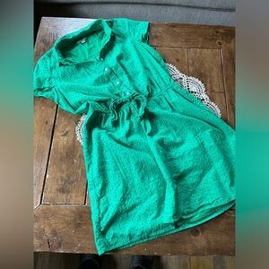 J Crew Mercantile Kelly Green Eyelet Cotton Dress with Tie Size Medium